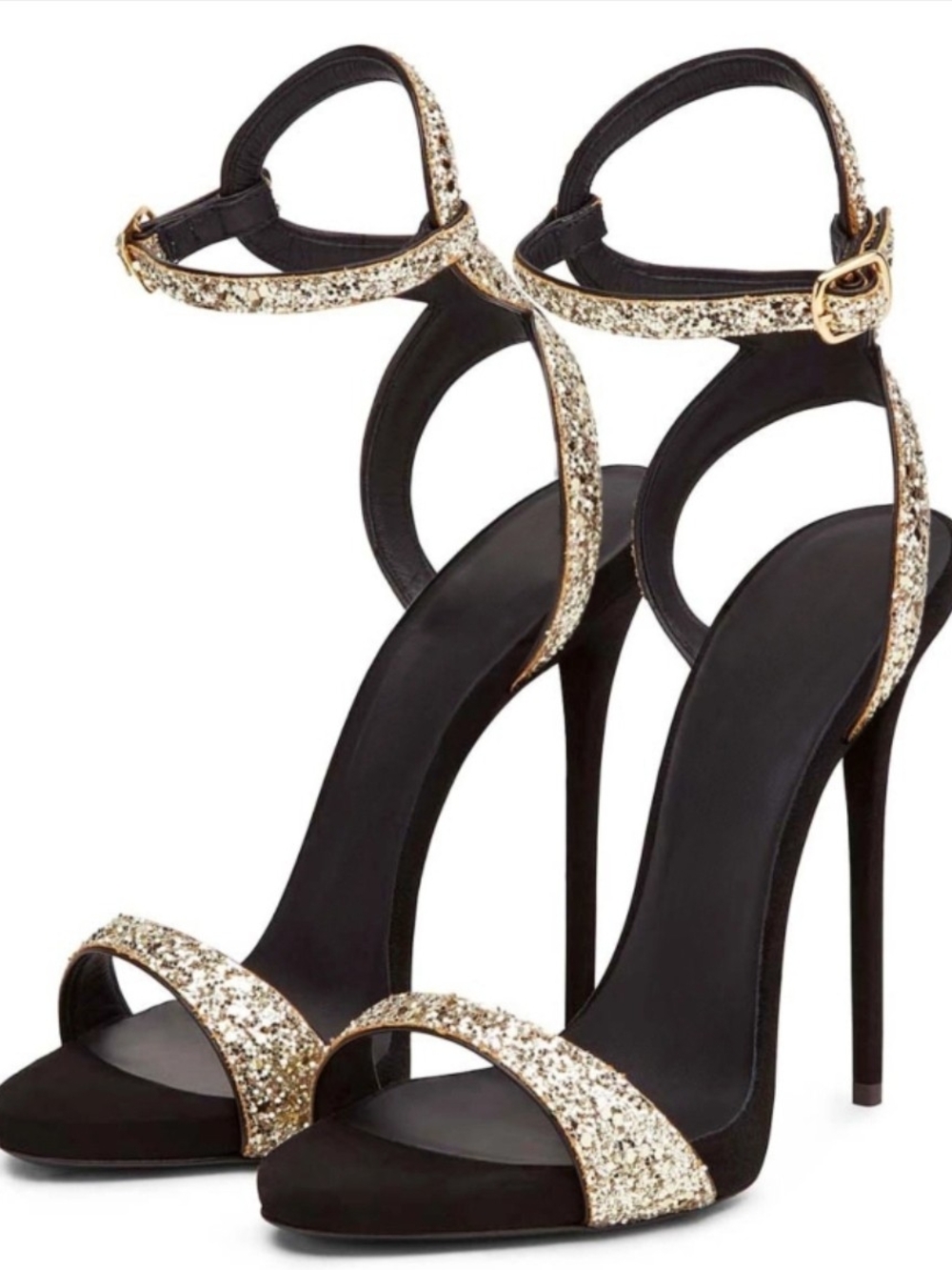 Up2Step Elegant Black and Gold Glitter Stiletto Sandals - Women